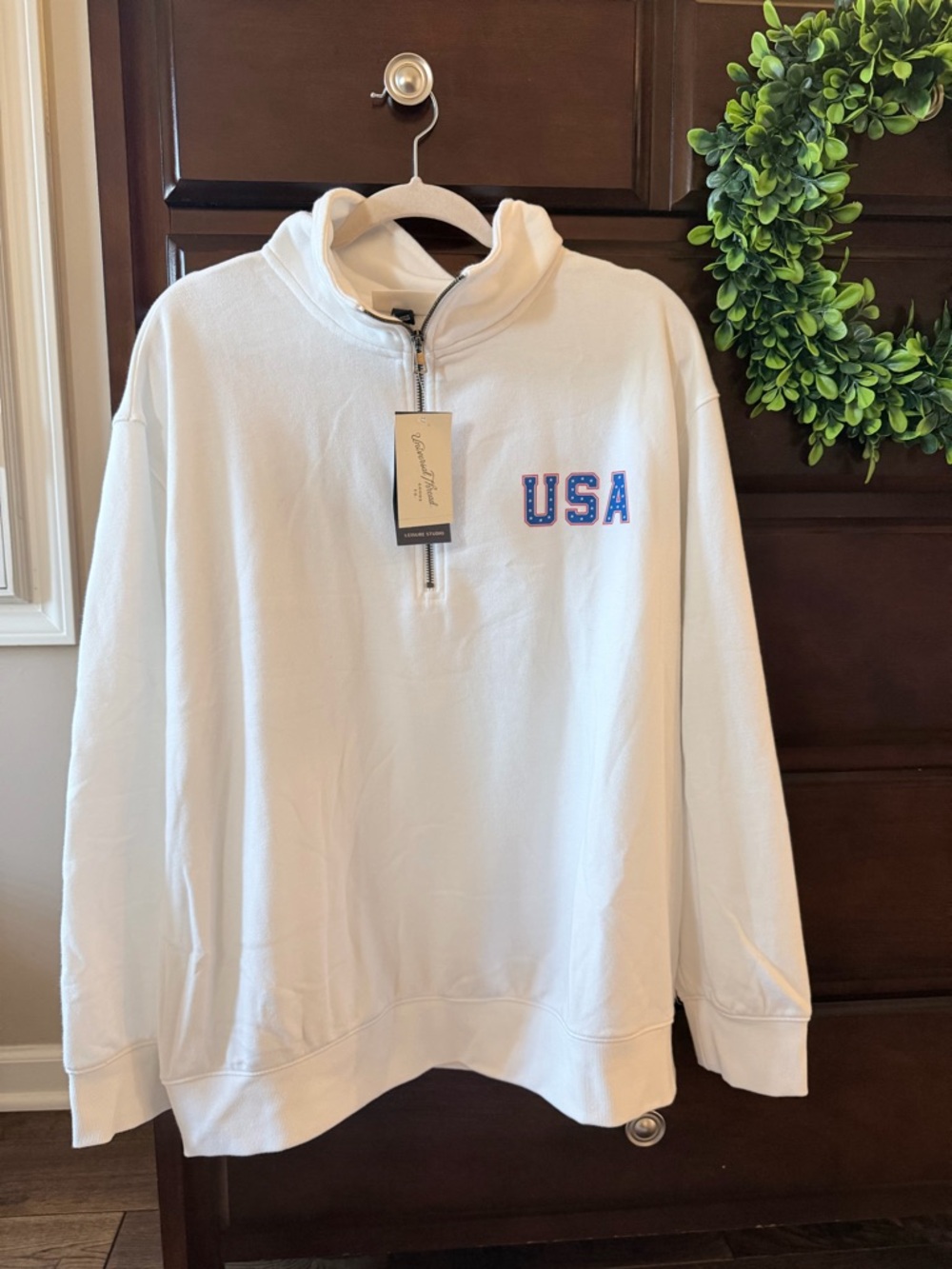 Universal Thread White Men's Quarter-Zip Sweatshirt with USA Patch